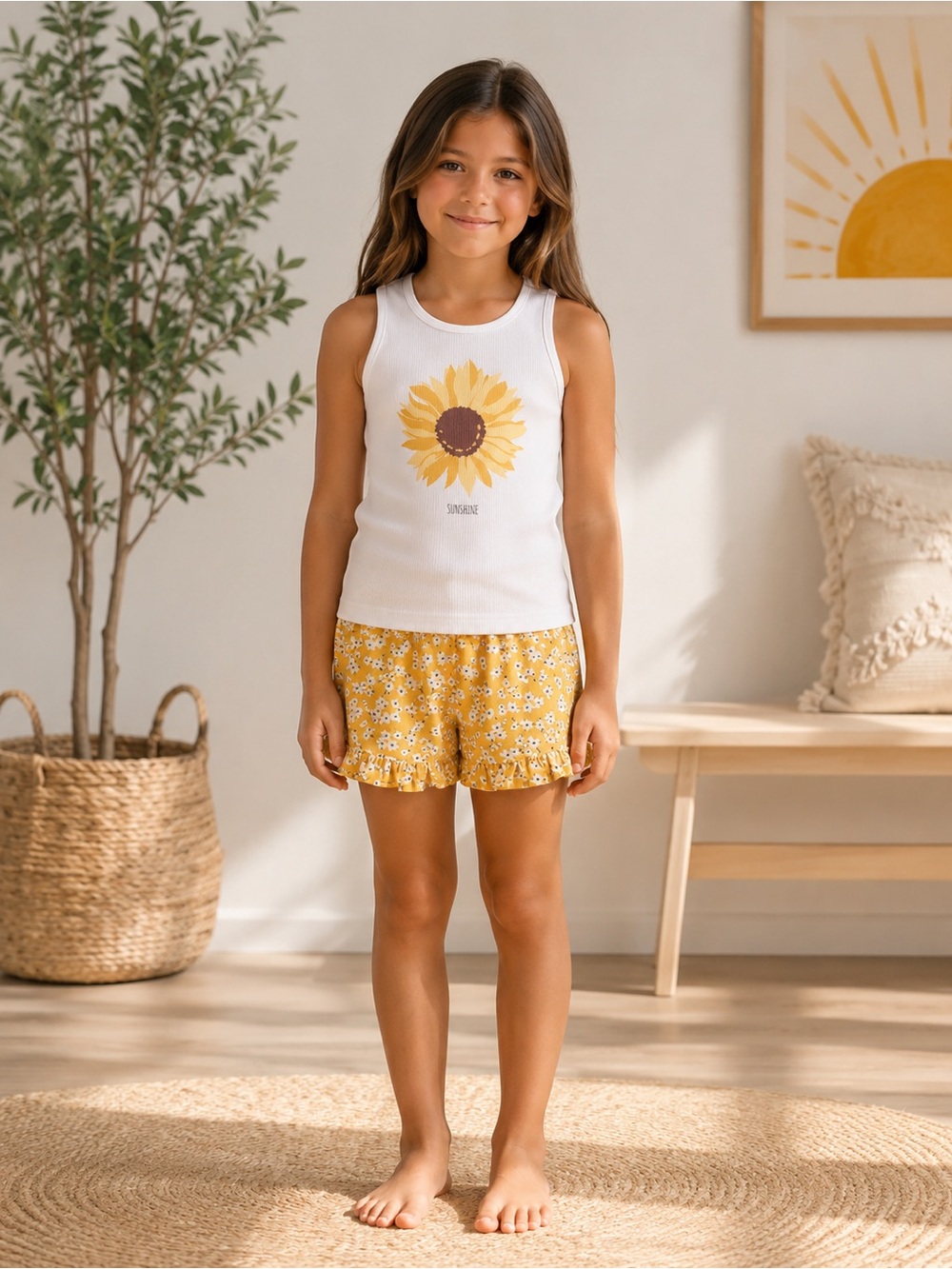 ZUNIE GIRL Yellow Floral Kids Outfit Set NWT 3 piece set